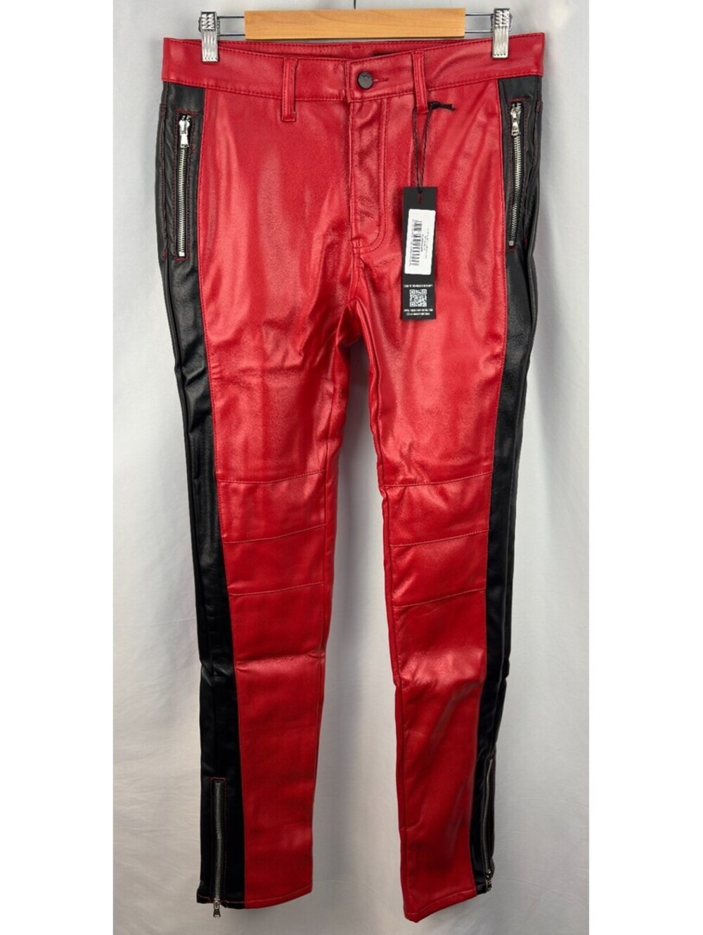 Rockstar Original Play Bo Faux Leather Skinny Fit Men's Jeans Red/Black Size 32